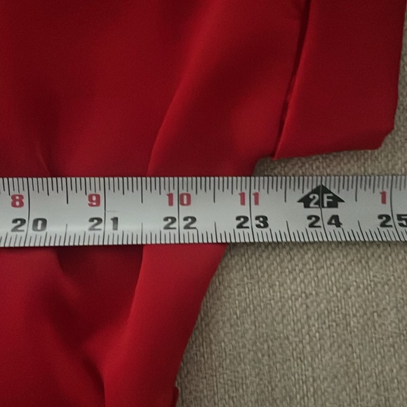 She +Sky Red Drop Shoulder Satin Dress, Small - Picture 10 of 13